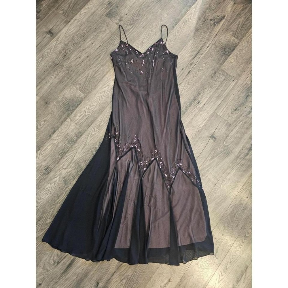 14P Xscape NYE Holiday Evening Dress Black Pink Beaded Formal Maxi Whimsygoth